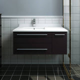Fresca FCB6136ES-UNS-L-CWH-U Lucera 36" Espresso Wall Hung Modern Bathroom Cabinet with Top & Undermount Sink - Left Version