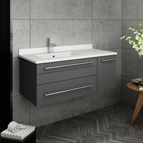 Fresca FCB6136GR-UNS-L-CWH-U Lucera 36" Gray Wall Hung Modern Bathroom Cabinet with Top & Undermount Sink - Left Version