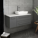 Fresca FCB6136GR-VSL-R-CWH-V Lucera 36" Gray Wall Hung Modern Bathroom Cabinet with Top & Vessel Sink - Right Version