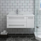 Fresca FCB6136WH-UNS-L-CWH-U Lucera 36" White Wall Hung Modern Bathroom Cabinet with Top & Undermount Sink - Left Version