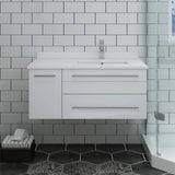 Fresca FCB6136WH-UNS-R-CWH-U Lucera 36" White Wall Hung Modern Bathroom Cabinet with Top & Undermount Sink - Right Version