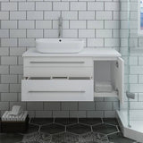 Fresca FCB6136WH-VSL-L-CWH-V Lucera 36" White Wall Hung Modern Bathroom Cabinet with Top & Vessel Sink - Left Version