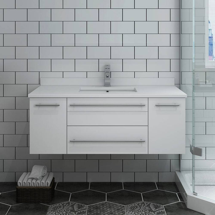 Fresca FCB6142WH-UNS-CWH-U Lucera 42" White Wall Hung Modern Bathroom Cabinet with Top & Undermount Sink