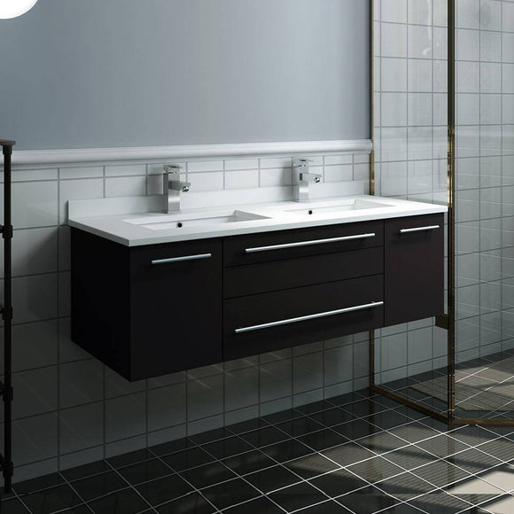 Fresca FCB6148ES-UNS-D-CWH-U Lucera 48" Espresso Wall Hung Modern Bathroom Cabinet with Top & Double Undermount Sinks