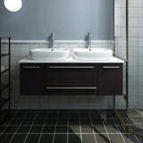 Fresca FCB6148ES-VSL-D-CWH-V Lucera 48" Espresso Wall Hung Modern Bathroom Cabinet with Top & Double Vessel Sinks