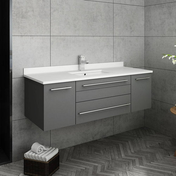 Fresca FCB6148GR-UNS-CWH-U Lucera 48" Gray Wall Hung Modern Bathroom Cabinet with Top & Undermount Sink