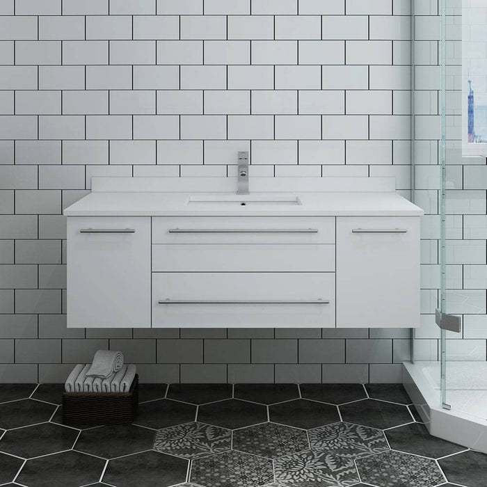 Fresca FCB6148WH-UNS-CWH-U Lucera 48" White Wall Hung Modern Bathroom Cabinet with Top & Undermount Sink