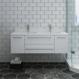 Fresca FCB6148WH-UNS-D-CWH-U Lucera 48" White Wall Hung Modern Bathroom Cabinet with Top & Double Undermount Sinks