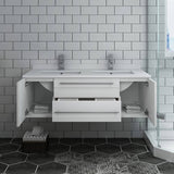 Fresca FCB6148WH-UNS-D-CWH-U Lucera 48" White Wall Hung Modern Bathroom Cabinet with Top & Double Undermount Sinks