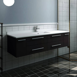 Fresca FCB6160ES-UNS-CWH-U Lucera 60" Espresso Wall Hung Modern Bathroom Cabinet with Top & Single Undermount Sink