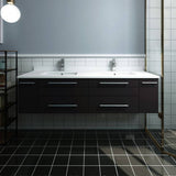 Fresca FCB6160ES-UNS-D-CWH-U Lucera 60" Espresso Wall Hung Modern Bathroom Cabinet with Top & Double Undermount Sinks