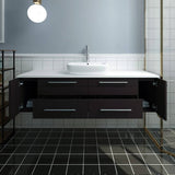 Fresca FCB6160ES-VSL-CWH-V Lucera 60" Espresso Wall Hung Modern Bathroom Cabinet with Top & Single Vessel Sink
