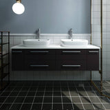Fresca FCB6160ES-VSL-D-CWH-V Lucera 60" Espresso Wall Hung Modern Bathroom Cabinet with Top & Double Vessel Sinks