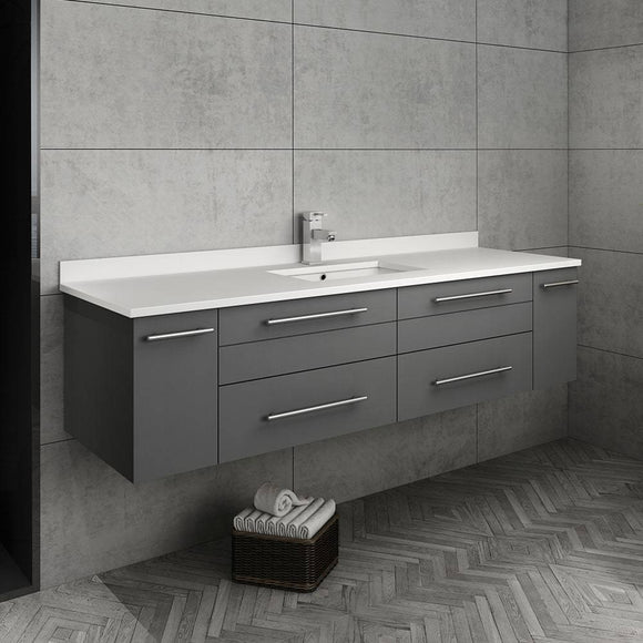 Fresca FCB6160GR-UNS-CWH-U Lucera 60" Gray Wall Hung Modern Bathroom Cabinet with Top & Single Undermount Sink