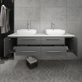 Fresca FCB6160GR-VSL-D-CWH-V Lucera 60" Gray Wall Hung Modern Bathroom Cabinet with Top & Double Vessel Sinks
