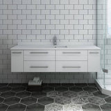 Fresca FCB6160WH-UNS-CWH-U Lucera 60" White Wall Hung Modern Bathroom Cabinet with Top & Single Undermount Sink