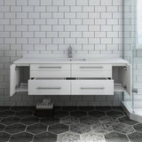 Fresca FCB6160WH-UNS-CWH-U Lucera 60" White Wall Hung Modern Bathroom Cabinet with Top & Single Undermount Sink