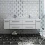 Fresca FCB6160WH-UNS-D-CWH-U Lucera 60" White Wall Hung Modern Bathroom Cabinet with Top & Double Undermount Sinks