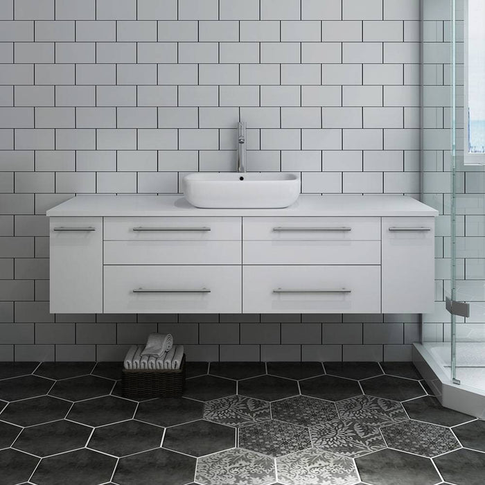 Fresca FCB6160WH-VSL-CWH-V Lucera 60" White Wall Hung Modern Bathroom Cabinet with Top & Single Vessel Sink