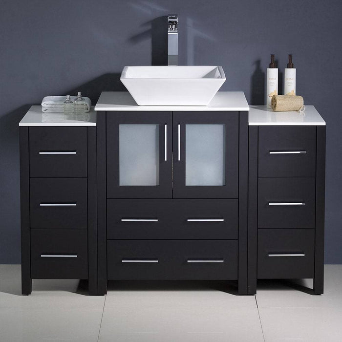 Fresca FCB62-122412ES-CWH-V Torino 48" Espresso Modern Bathroom Cabinets with Top & Vessel Sink