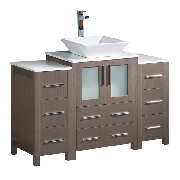 Fresca FCB62-122412GO-CWH-V Torino 48" Gray Oak Modern Bathroom Cabinets with Top & Vessel Sink