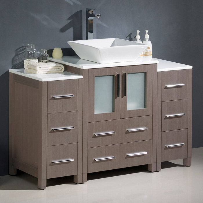 Fresca FCB62-122412GO-CWH-V Torino 48" Gray Oak Modern Bathroom Cabinets with Top & Vessel Sink
