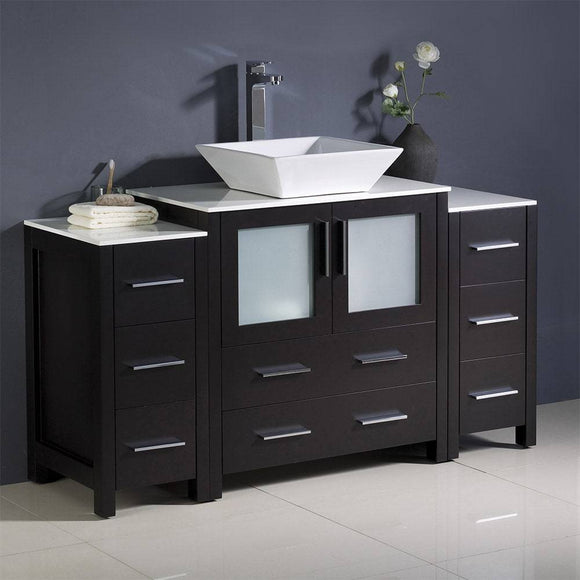 Fresca FCB62-123012ES-CWH-V Torino 54" Espresso Modern Bathroom Cabinets with Top & Vessel Sink