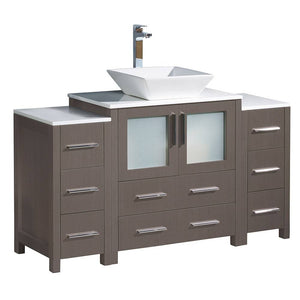 Fresca FCB62-123012GO-CWH-V Torino 54" Gray Oak Modern Bathroom Cabinets with Top & Vessel Sink