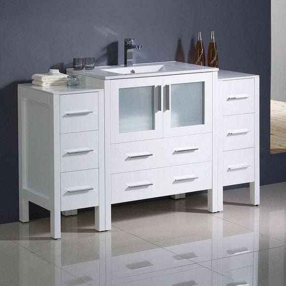 Fresca FCB62-123012WH-I Torino 54" White Modern Bathroom Cabinets with Integrated Sink