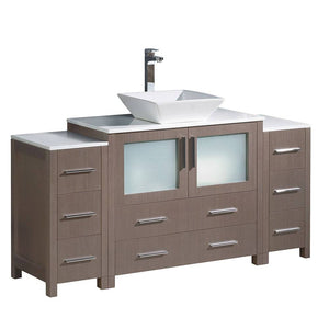 Fresca FCB62-123612GO-CWH-V Torino 60" Gray Oak Modern Bathroom Cabinets with Top & Vessel Sink