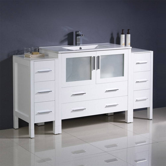 Fresca FCB62-123612WH-I Torino 60" White Modern Bathroom Cabinets with Integrated Sink