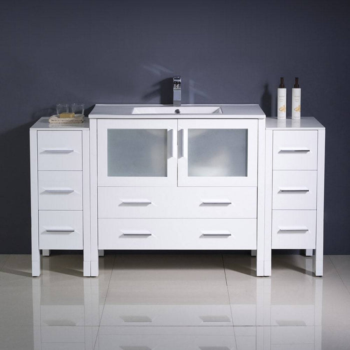 Fresca FCB62-123612WH-I Torino 60" White Modern Bathroom Cabinets with Integrated Sink
