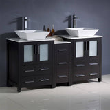Fresca FCB62-241224ES-CWH-V Torino 60" Espresso Modern Double Sink Bathroom Cabinets with Tops & Vessel Sinks