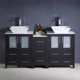 Fresca FCB62-241224ES-CWH-V Torino 60" Espresso Modern Double Sink Bathroom Cabinets with Tops & Vessel Sinks