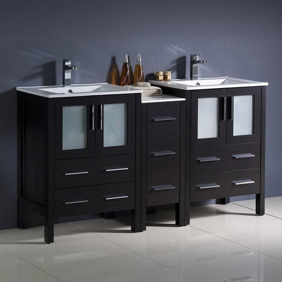 Fresca FCB62-241224ES-I Torino 60" Espresso Modern Double Sink Bathroom Cabinets with Integrated Sinks