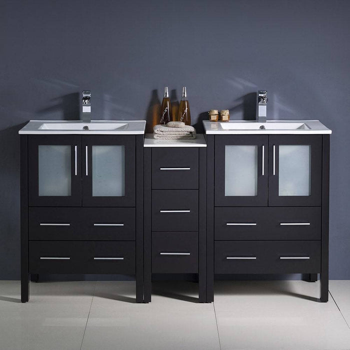 Fresca FCB62-241224ES-I Torino 60" Espresso Modern Double Sink Bathroom Cabinets with Integrated Sinks