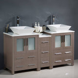 Fresca FCB62-241224GO-CWH-V Torino 60" Gray Oak Modern Double Sink Bathroom Cabinets with Tops & Vessel Sinks