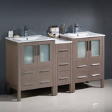 Fresca FCB62-241224GO-I Torino 60" Gray Oak Modern Double Sink Bathroom Cabinets with Integrated Sinks