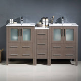 Fresca FCB62-241224GO-I Torino 60" Gray Oak Modern Double Sink Bathroom Cabinets with Integrated Sinks