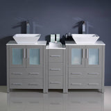 Fresca FCB62-241224GR-CWH-V Torino 60" Gray Modern Double Sink Bathroom Cabinets with Tops & Vessel Sinks