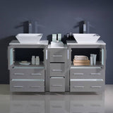 Fresca FCB62-241224GR-CWH-V Torino 60" Gray Modern Double Sink Bathroom Cabinets with Tops & Vessel Sinks