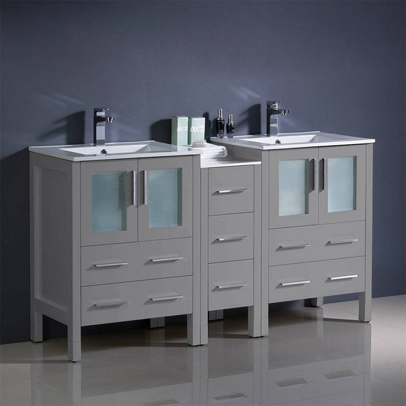 Fresca FCB62-241224GR-I Torino 60" Gray Modern Double Sink Bathroom Cabinets with Integrated Sinks