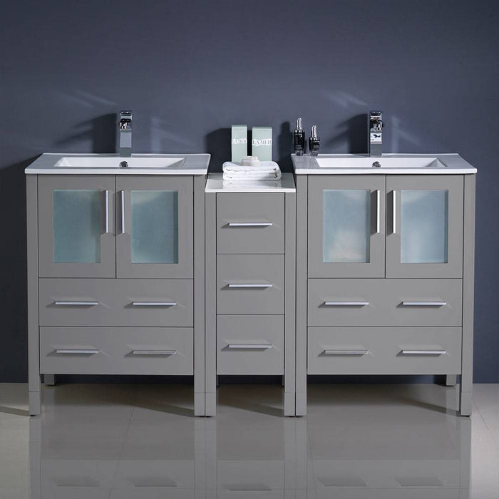 Fresca FCB62-241224GR-I Torino 60" Grey Modern Double Sink Bathroom Cabinets with Integrated Sinks