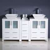 Fresca FCB62-241224WH-CWH-V Torino 60" White Modern Double Sink Bathroom Cabinets with Tops & Vessel Sinks