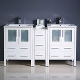 Fresca FCB62-241224WH-I Torino 60" White Modern Double Sink Bathroom Cabinets with Integrated Sinks