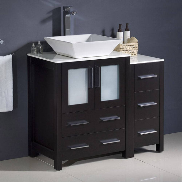 Fresca FCB62-2412ES-CWH-V Torino 36" Espresso Modern Bathroom Cabinets with Top & Vessel Sink