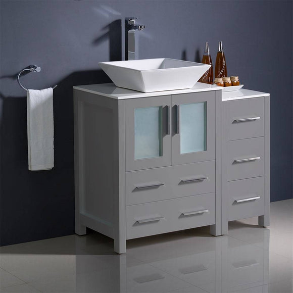 Fresca FCB62-2412GR-CWH-V Torino 36" Gray Modern Bathroom Cabinets with Top & Vessel Sink