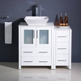 Fresca FCB62-2412WH-CWH-V Torino 36" White Modern Bathroom Cabinets with Top & Vessel Sink