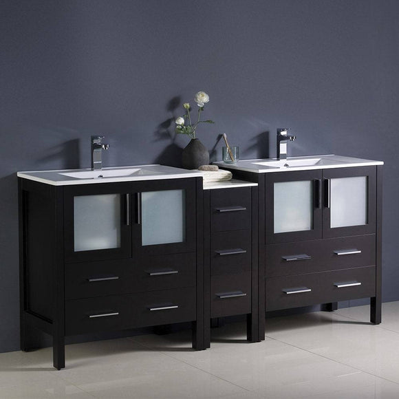 Fresca FCB62-301230ES-I Torino 72" Espresso Modern Double Sink Bathroom Cabinets with Integrated Sinks