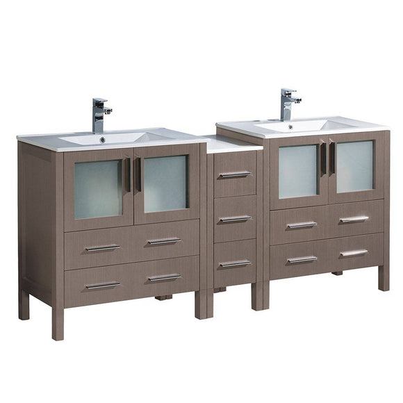 Fresca FCB62-301230GO-I Torino 72" Gray Oak Modern Double Sink Bathroom Cabinets with Integrated Sinks
